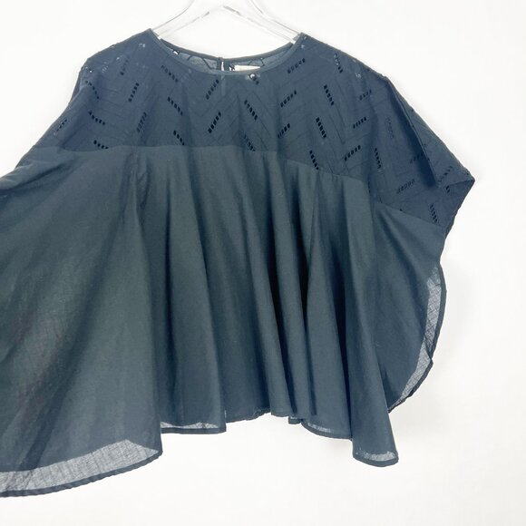 World Market Layla Blouse Womens One Size Black Windowpane Eyelet Peasant Top - Picture 5 of 14